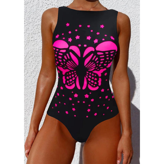 Colour Print Design One-piece Swimsuit Classic Printed Lace Up Swimsuit Women's Push Up Flower One-piece Suit Beach Wear For Female