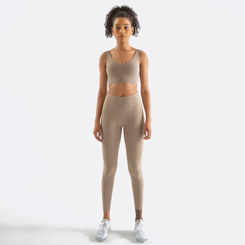 Nylon Tracksuits Women's Yoga Set Sports Suit Gym Fitness Bra Leggings Women Lounge Wear Crop Tops 18 Colors