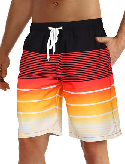 Men's Beach Shorts Fun 3D Striped Print Swim Trunks Fashion Summer Loose Casual Pants Boy Girl Unisex Gym Board Shorts