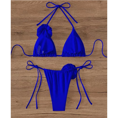 S - XL 3D Flowers Halter Strappy Bikini Women Swimwear Female Swimsuit Two-pieces Bikini set Bather Bathing Suit Swim