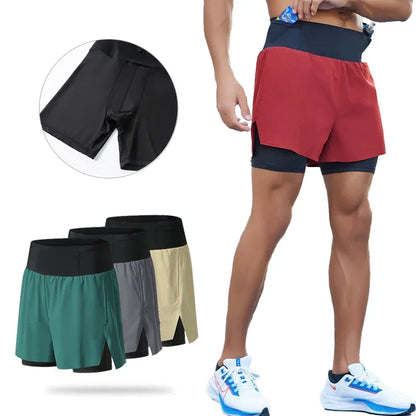 (S-2XL)Men Trail Running Shorts Double Layer Around Pocket Quick Dry Lightweight Marathon Racing Fitness Training Sport Shorts