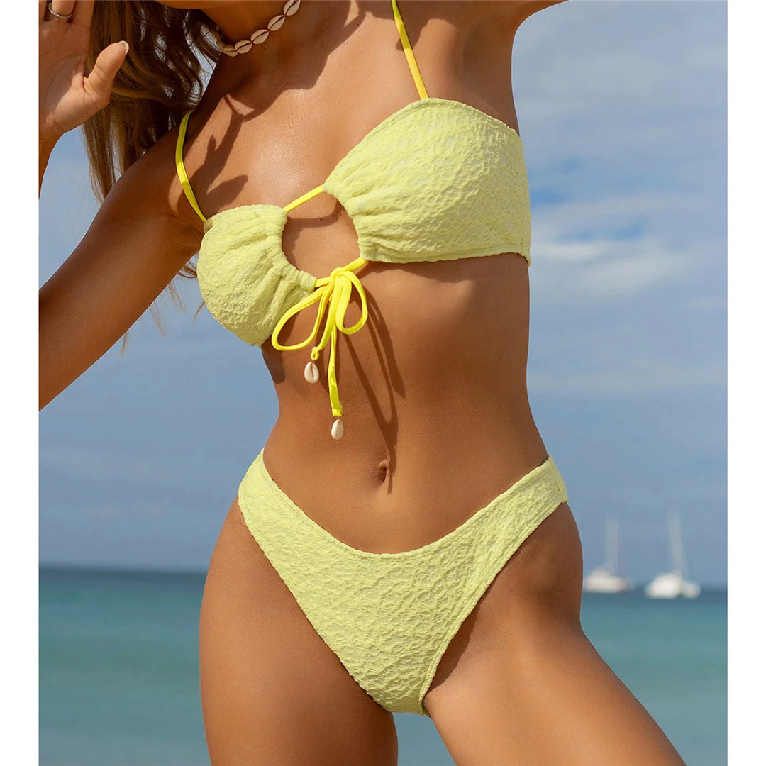 XS - L Wrinkled Brazilian Cut Out Bikini Women Swimwear Female Swimsuit Two-pieces Bikini set Bather Bathing Suit Swim