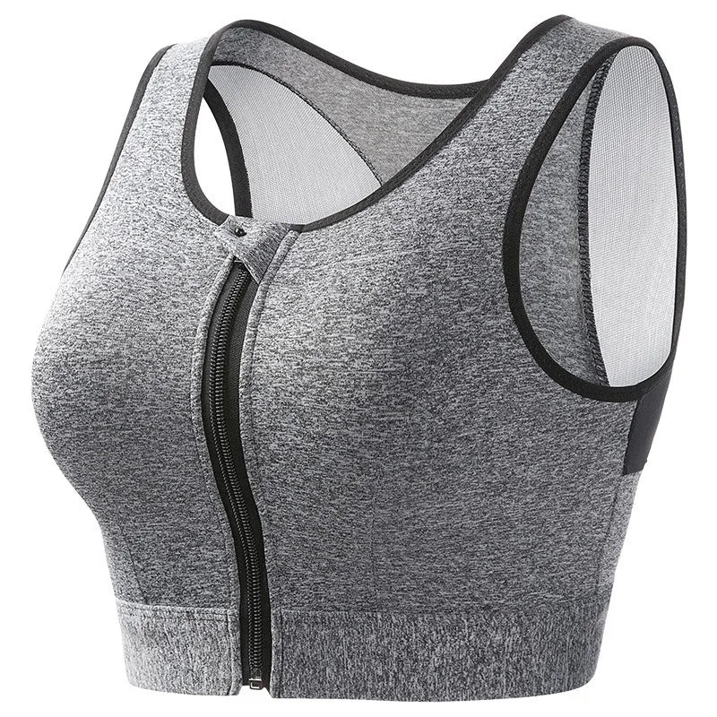 Women's Shockproof Gathered Front Zipper Yoga Bra With Padded Cup Wireless I-shaped Back With Mesh Running Sports Vest