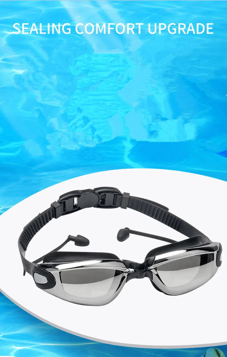 Professional Adult Anti-fog Swimming Goggles with Earplugs Men Women Swim Leak Proof Adjustable UV Protection Eyewear
