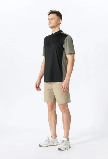 Men Slim Fit Track Top Men's Half Zipper Stand Collar Sports T-shirt with Short Sleeves for Running Fitness Training Breathable