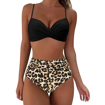 Women High Waist Bikini Swimsuit Two-pieces Simple Classic Sexy Bikini Push Up 2025 New Fashion Vacation Beachwear Bathing Suit