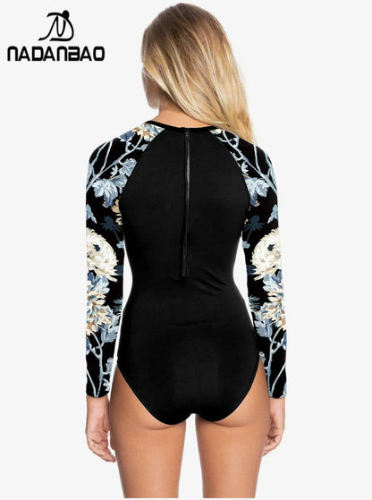 Nadanbao Women Swimsuit Sexy Black Long Sleeve Swimwear Outdoor Sport Bathing Suit Surfing Bodysuit Swim Wear Beach Monokini