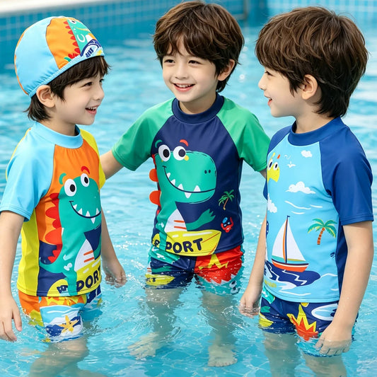 Boys' 3-Piece Swim Set with Top, Shorts & Cap