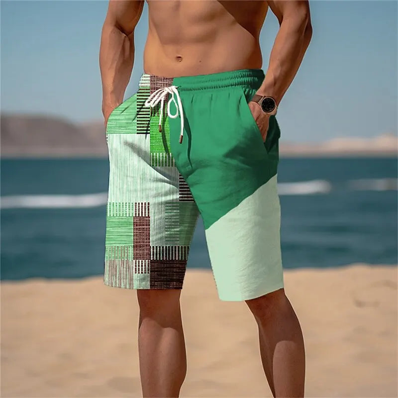 3D plaid print men's casual shorts Tropical summer simple style fashion shorts, quick-drying and comfortable close-fitting