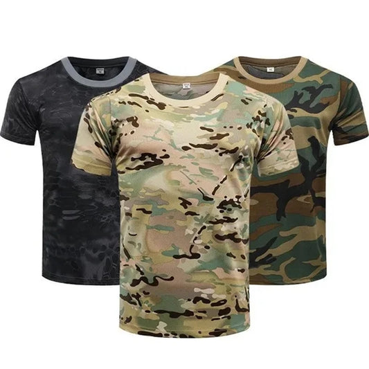 Military Camouflage Short Sleeves Men's Summer Quick Drying Sports T-shirt Outdoor Physical Training Tops Tactical T Shirts Tees