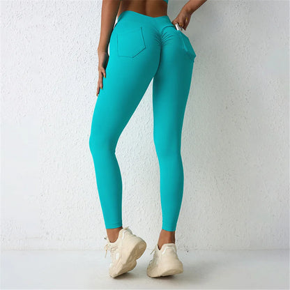 V Back Waist Scrunch Yoga Pant Women Sport Legging Gym Squat Proof Fitness Pant Hip Lift Workout Shorts Tights Active Wear