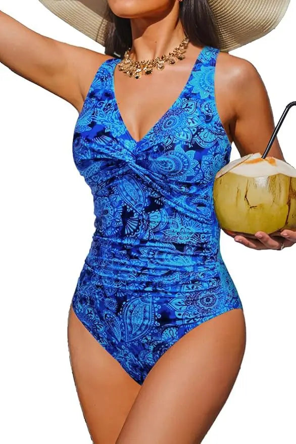 S - XXL Twist Front V Neck Female Swimwear One Piece Swimsuit Women Slim Monokini Backless Bathing Suit Swim Beachwear Bodysuit