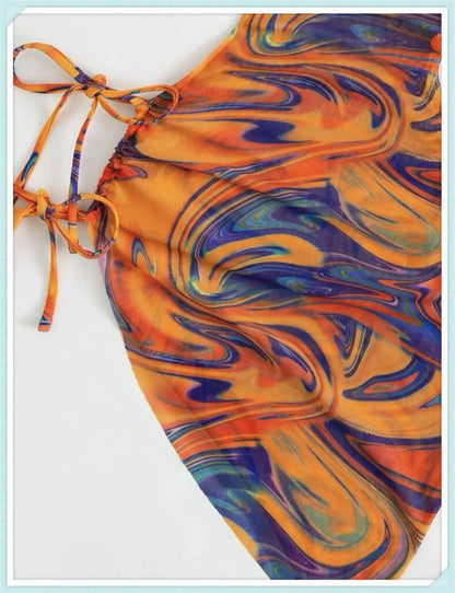 3 Piece Print Halter Triangle Bikini Sets Women Cover Up Swimwear Summer Swimsuit Female Bathing Swimming Suit Beachwear