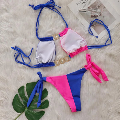 8 Colors Diamond Rhinestones Splicing Bikini Women Swimwear Female Swimsuit Two-pieces Bikini set Bather Bathing Suit Swim