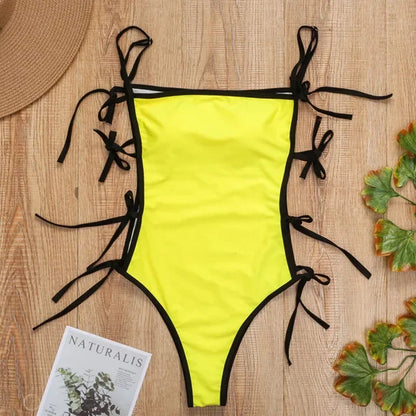 Tie Side High Cut Female Bandeau Swimwear One Piece Swimsuit Women Monokini Bather Bathing Suit Swim Beachwear Bodysuit