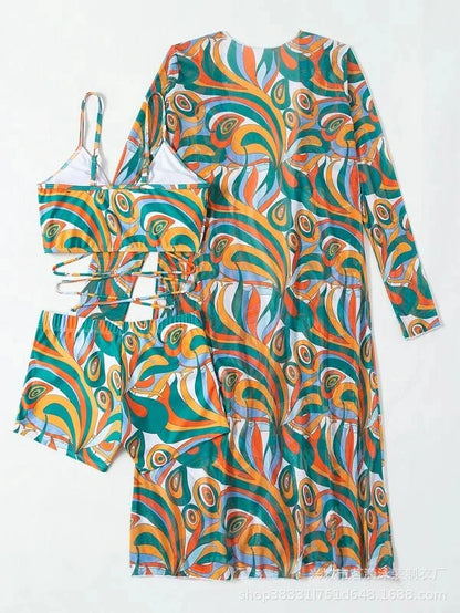 Summer Print Bikinis Swimwear Female Swimsuit Beachwear Push Up Three-Piece Bikini Set Women Swimming Bathing Suit