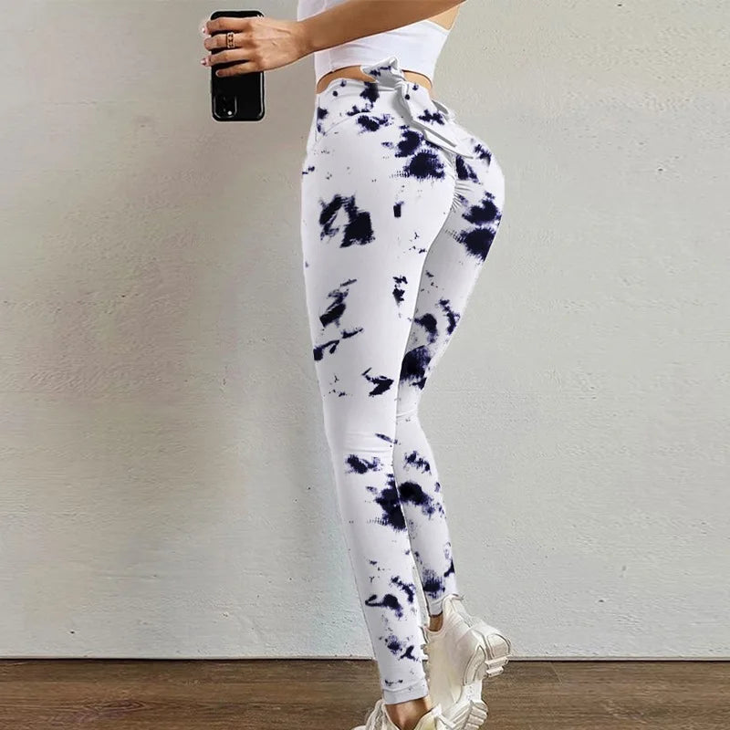 High Waist Bowknot Leggings Butterfly Print Yoga Pants Bandage Tights for Women Push Up Exercise Fitness Workout Legging