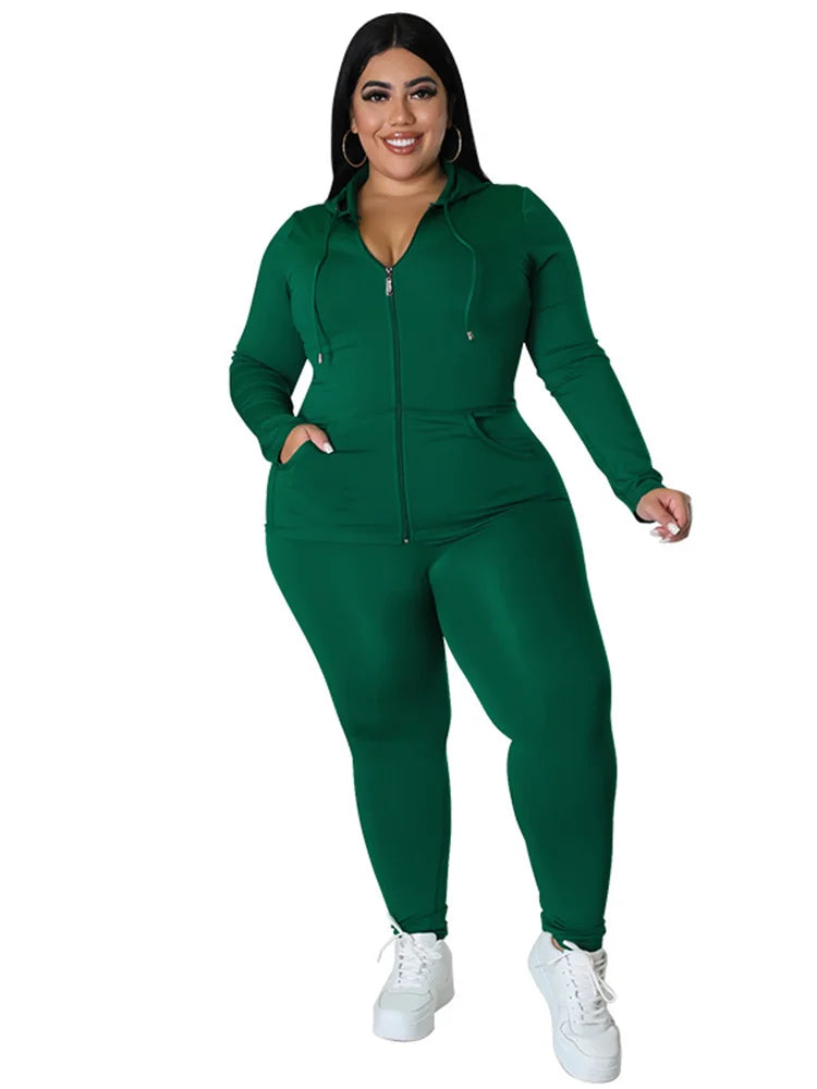 Wmstar Plus Size Two Piece Outfits Women Hoodies Sweatsuit Leggings Pants Sets Solid Stretch Matching