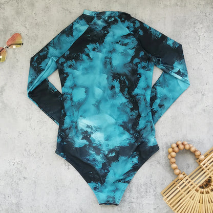 Rash Guard Surfing Sport Swimsuit Long Sleeves Women One Piece Swimsuit  Swimwear Solid Monokini Bathing Suit Tropical Bodysuit Female