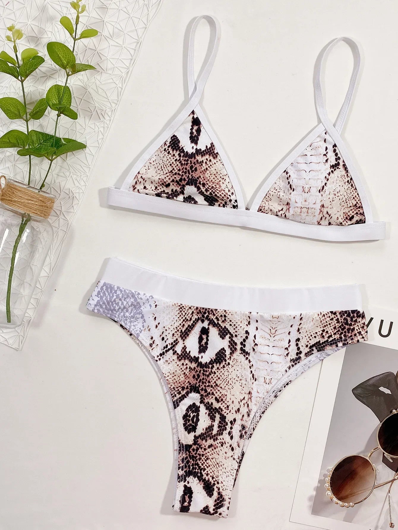 Hi Cut Bikini Women Push Up Snakeskin Print Patchwork High Waist Swimwear Swimsuit Bikinis Set Bathing Suit Bikini Female