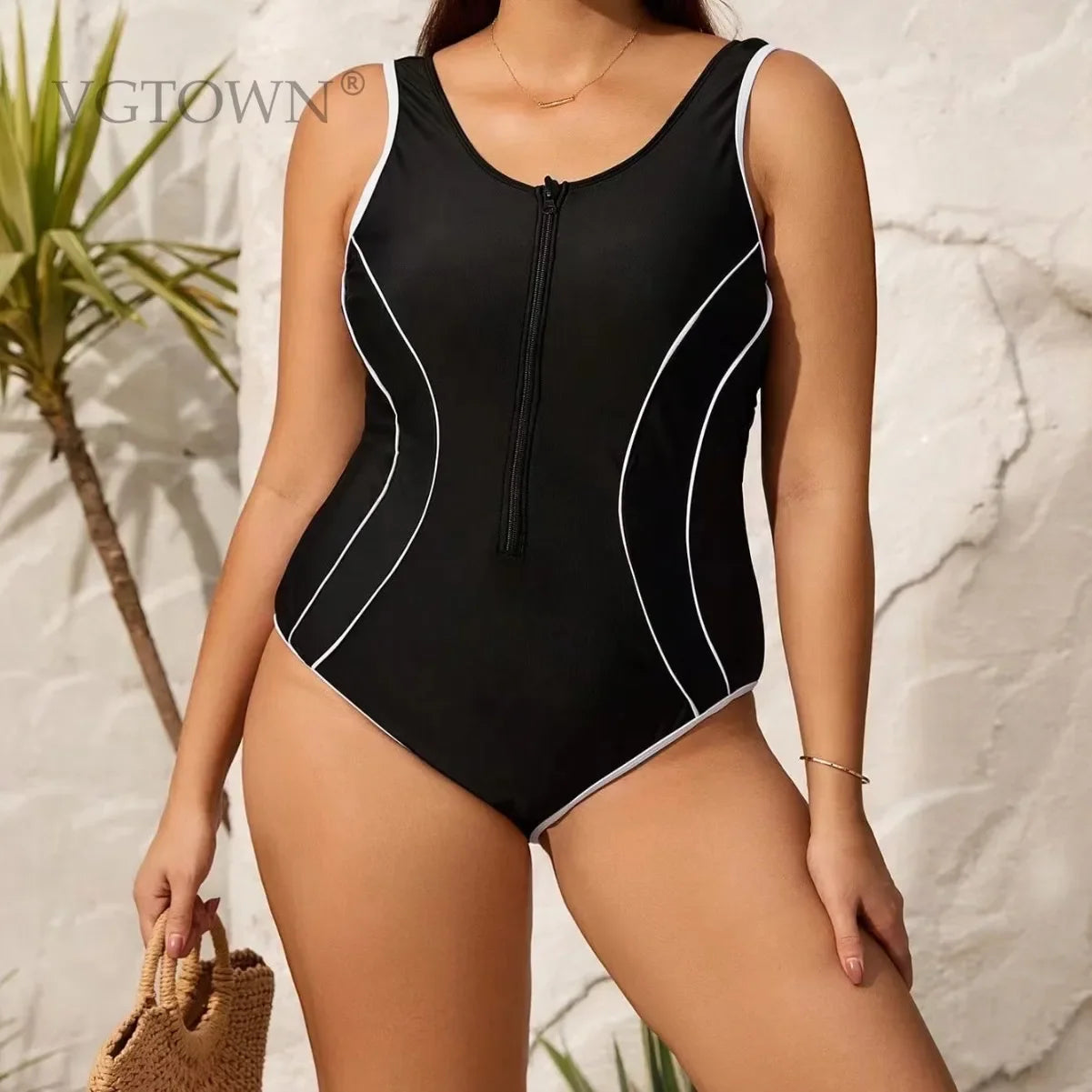 One Piece Zipper Swimsuit Women Sleeveless Swimwear Rash Guard Diving Clothes Bathers Bathing Swimming Bodysuit