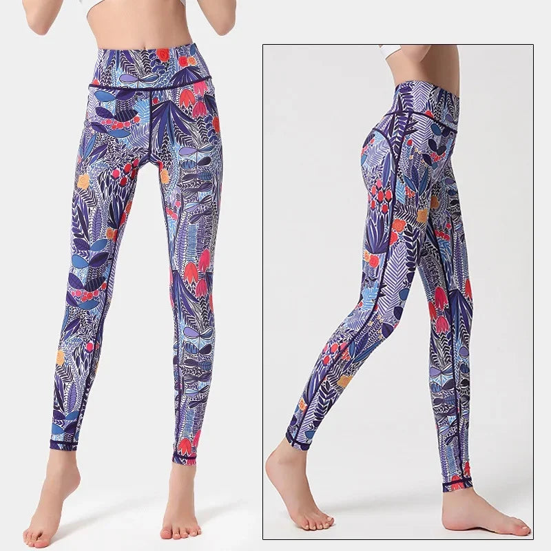 Cloud Hide Yoga Pants Sports Leggings Women High Waist Trainer Long Tights Flower Push Up Running Trouser Workout S- XL