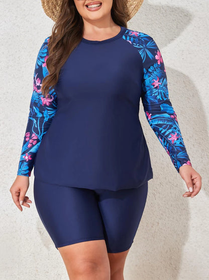 Large Plus Size Long Sleeve Surfing Suit 2 Piece Swimsuit Women Swimwear Female Bathers Bathing Swimming Suit Beachwear