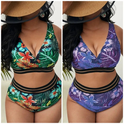 4XL Plus Size High Waist Bikini Set Women Swimwear Two-Piece Suits Swimsuit with Tummy Control Swimsuit for Beach Vacation