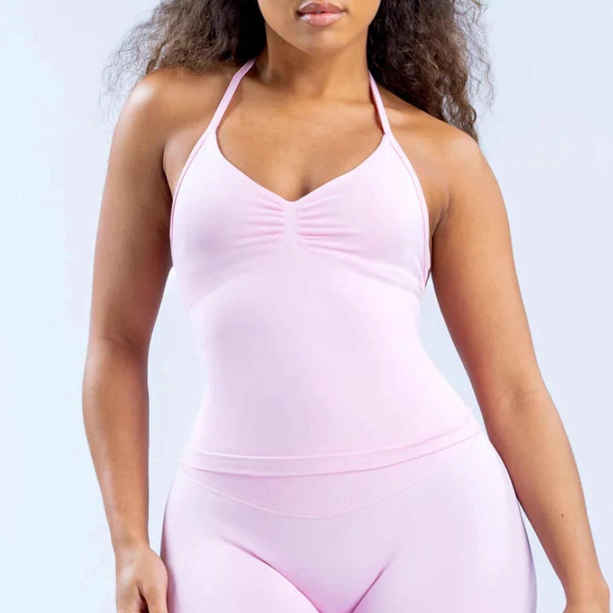 Longline Strappy Top for Women Halterneck Yoga Top Shirts Seamless Workout Gym Top Fitness Gym Clothing
