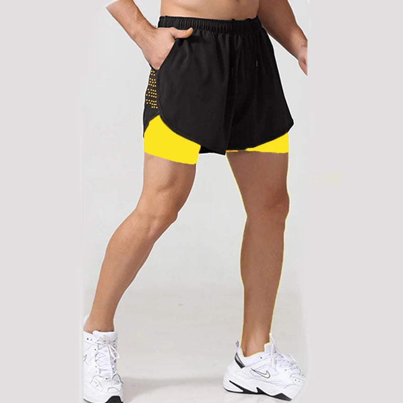 Running Shorts Sportswear 2 in 1 Training Short Pant Summer Double-deck Beach Homme Jogging Clothing Gym Sport Shorts Men