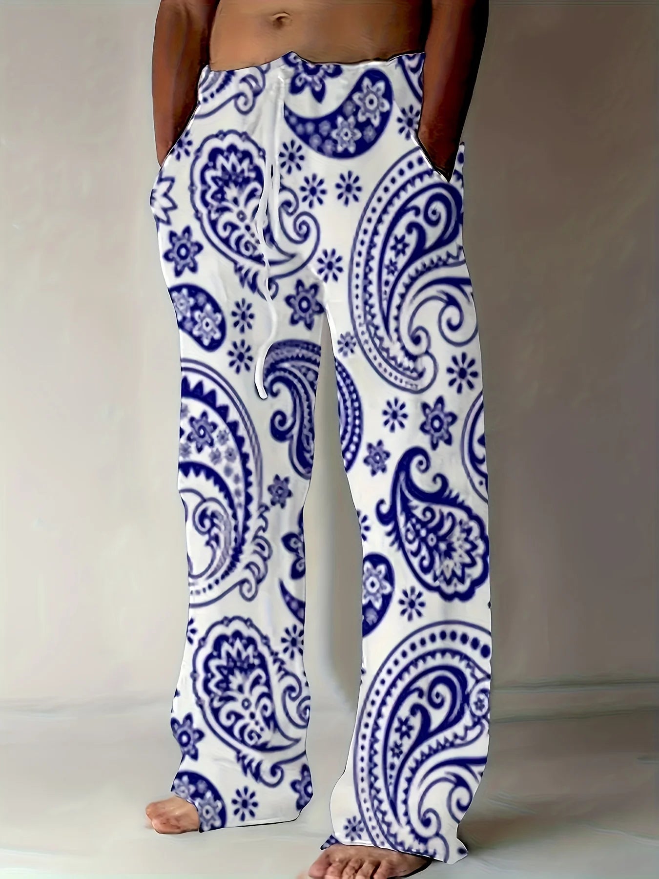 Men's Pants Casual Slim Loose Lightweight Pants Stretch Drawstring Beach Travel Essential Pants