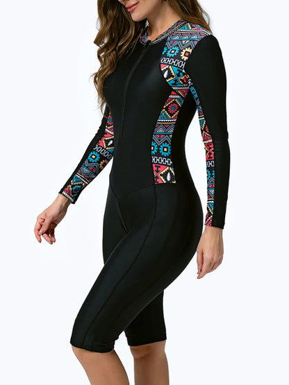 Long Sleeve & kneel Surfing Swimsuit Women With Zipper Rash guard Swimwear Female Bathers Bathing Swimming Swim Suit XXL