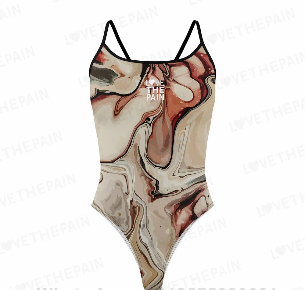 Love The Pain Marble Design Women Swimsuit  One-piece Comfort Suit Swimwear Bikini Quick Dry Bathing Suit Functional Training Swimsuit