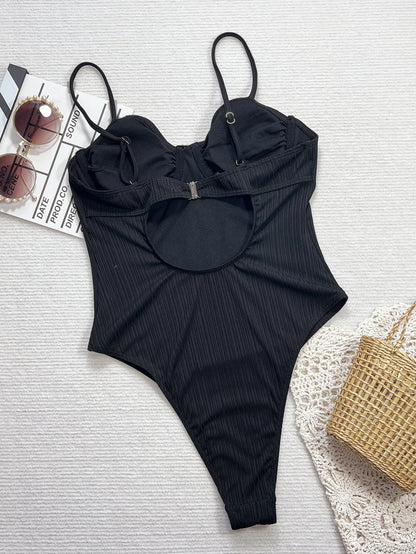Hollow Push Up Swimwear Women Strapped Backless One Piece Swimsuit Monokini Brazilian Beach Bathing Suit