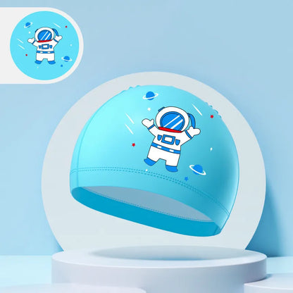 Children's Swimming Caps Boys Girls Kids Cartoon Swim Hat High Elastic Ear Protection PU Waterproof Swimming Cap