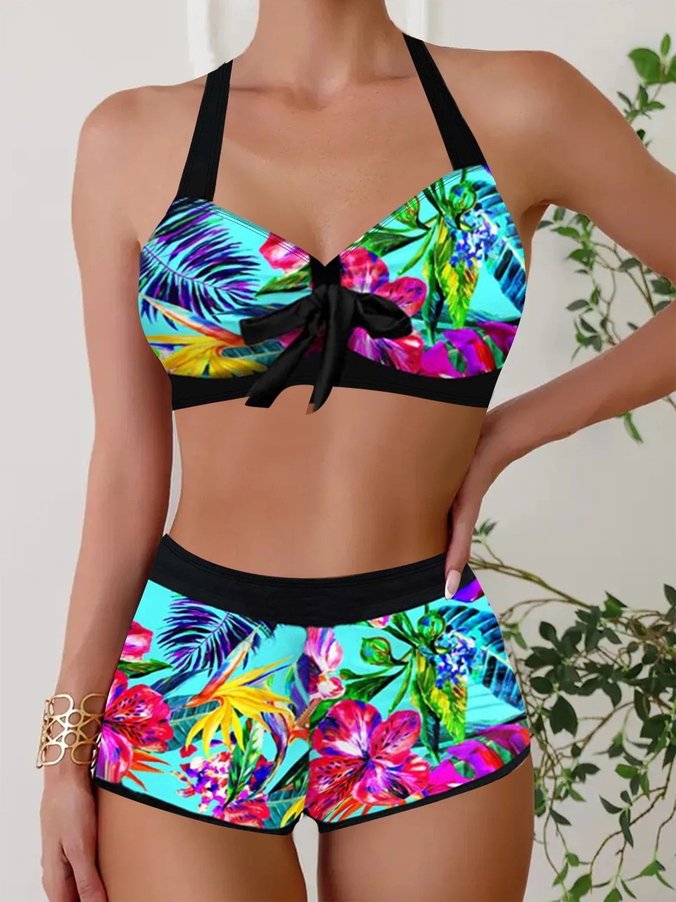 Women's Casual Fashion Vacation Swimsuit Two-piece Set, Summer Beach 3D Blue Dot Print Beach Suit S-5XL