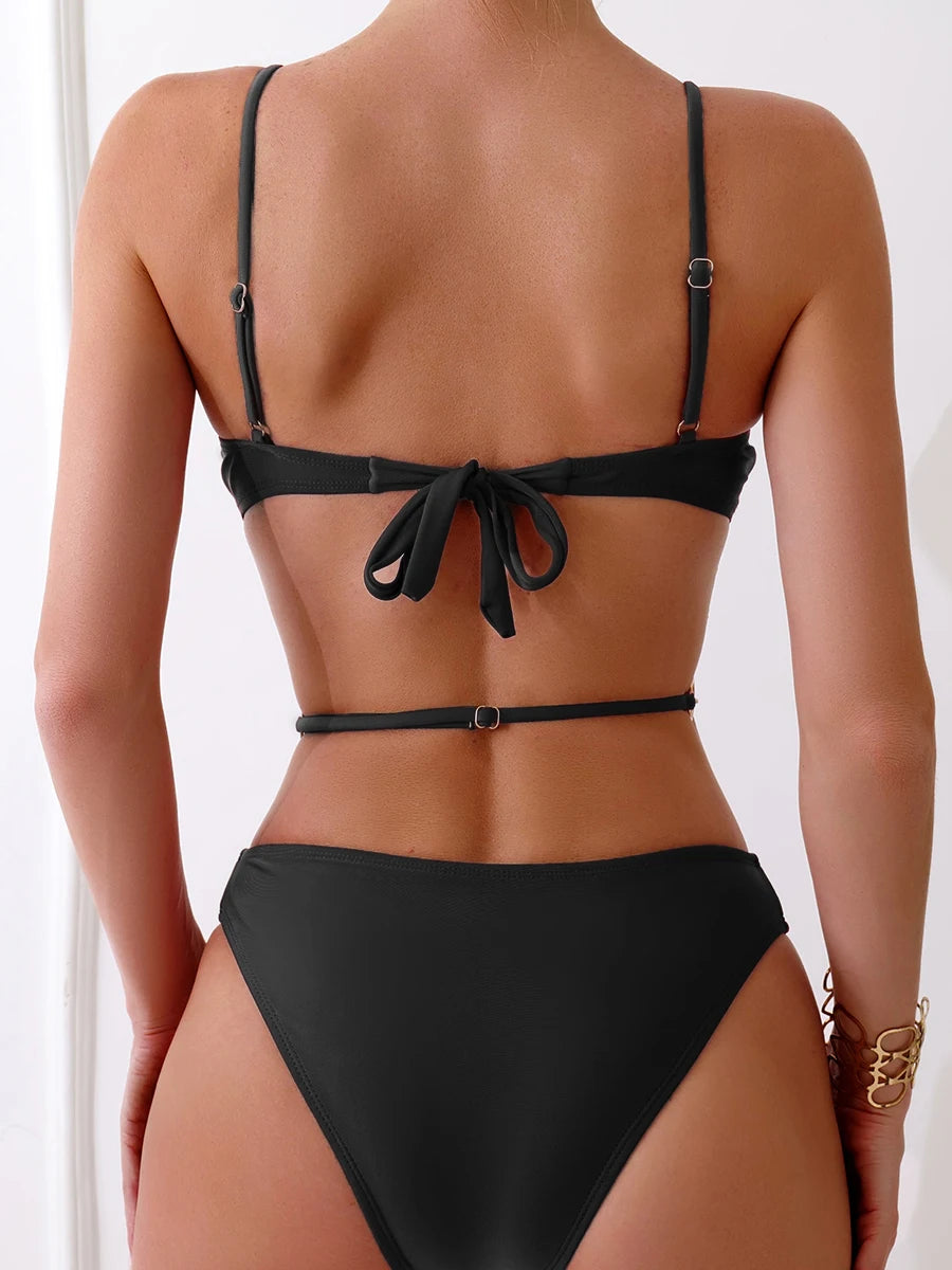 Chain Link Swimsuit Women One Piece Solid Hollow Out Swimwear Female Bathers Bathing Swimming Swim Suit Beachwear
