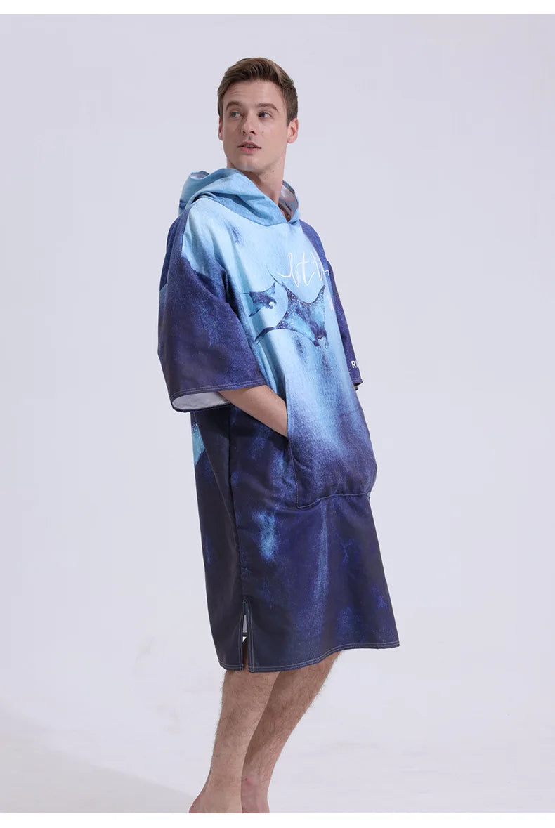 Poncho Towel Change Robe Poncho Quick-drying Hooded Bath Towel Swimming Robe Beach Swimming Surfing Towel Adult