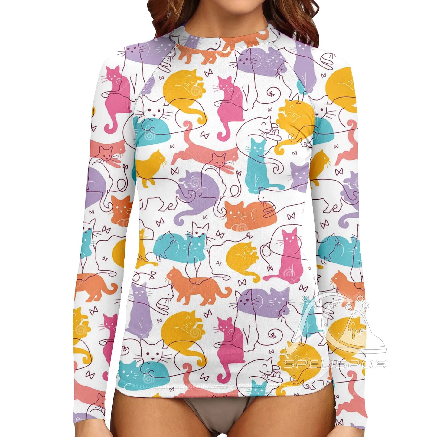 SPELISPOS Women's Long Sleeve Surfing Suit UV Protection Water Sports Tight Swimwear Beachwear Print High-Elastic Surf Wear