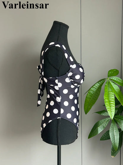 Polka Dots Underwired One Piece Swimsuit Women Swimwear Female Backless Monokini High Leg Cut Bather Bathing Suit Swim