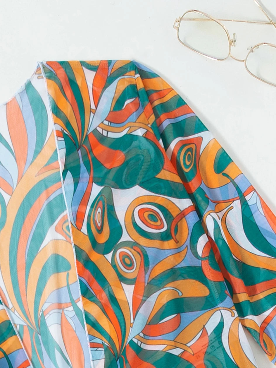 3 Pieces  Print Bikini Women High Waist Swimsuit Cover Up Swimwear Female Lady Bathing Suit Swimming Summer Beachwear