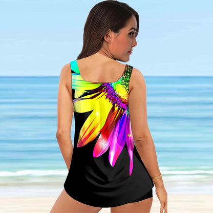 Summer Ladies Casual Popular Tankini Beach Pattern Swimsuit Vest Set Swimsuit S-5XL