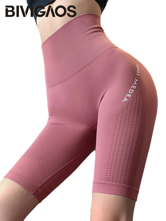 Letter Printed Sport Running Shorts Women High Waist Elastic Fitness Shorts Hip Quick-dry Summer Biker Gym Yoga Shorts