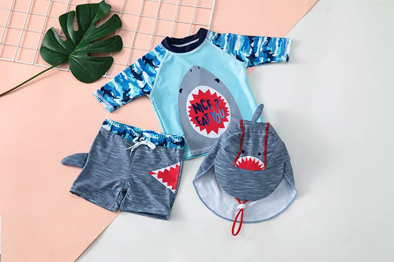 Swimsuit Boys UPF50 Baby Swimwear Shark Dinosaur UV Bathing Suit for Boy 3 Pcs Toddler Surfing Diving Suit Children's Rash Guard
