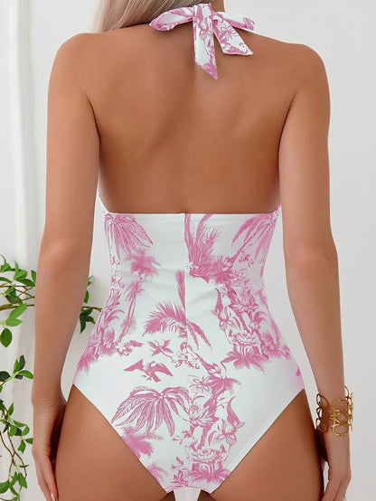 Ruched Halter Swimsuit One Piece Swimwear Women Bathers Bathing Swimming Swim Suit Female Beachwear