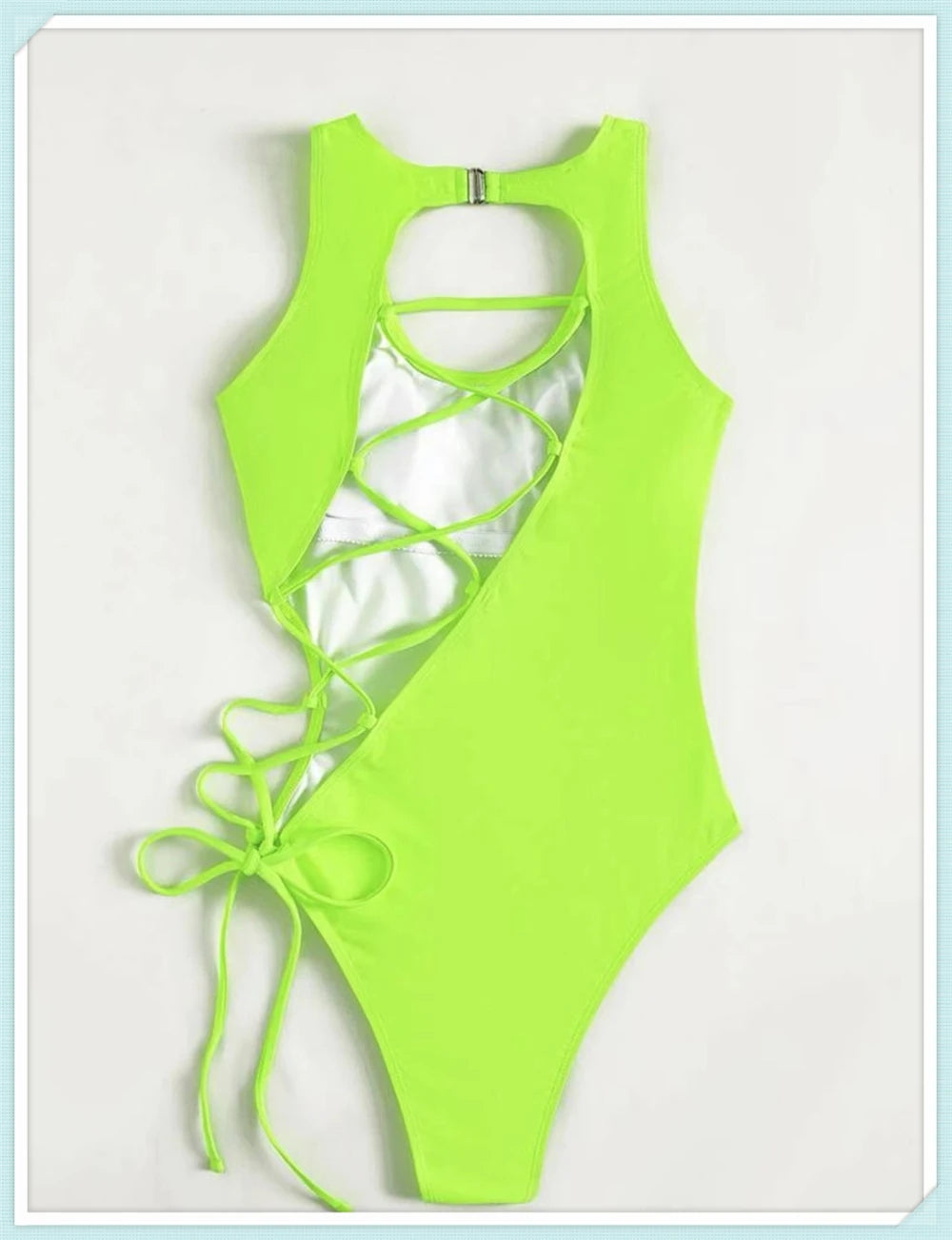 Lace Up Back Swimsuit One Piece Printed Swimwear Women Backless Bathing Swimming Suit Female Padded Beachwear Bodysuit