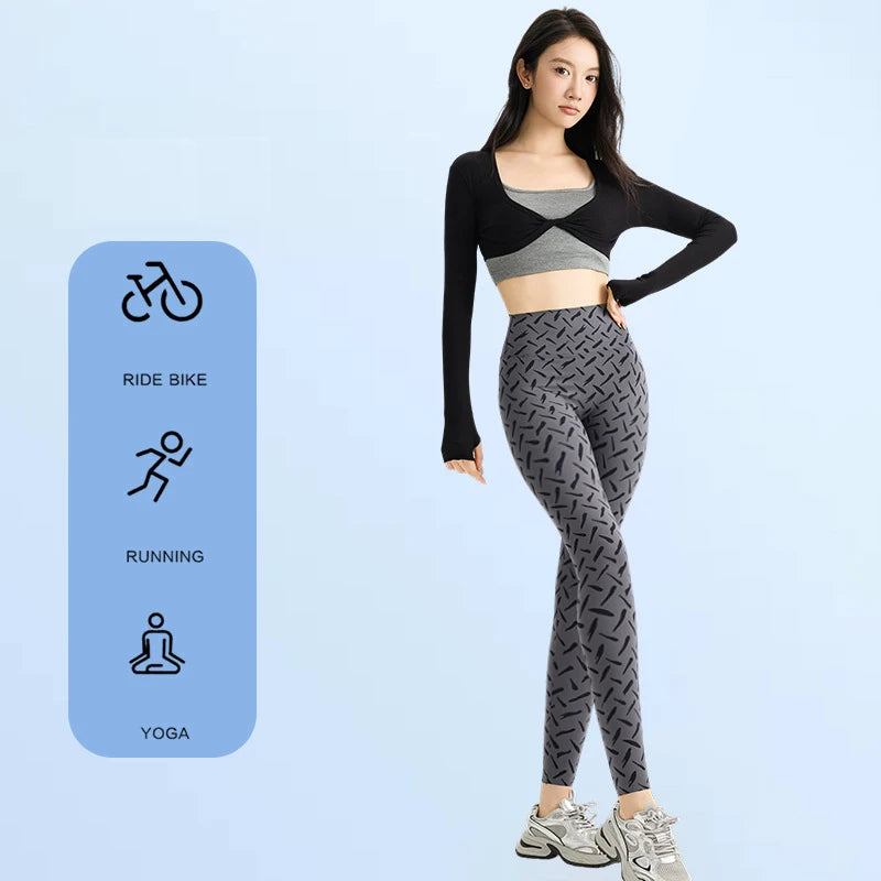 BIVIGAOS Spring Autumn Starry Sky Printed Sharkskin Leggings Women High Waist Elastic Tight Fitting Running Yoga Fitness Legging