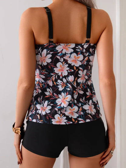 Strappy Tankini Floral Printed Swimsuit Women Two Pieces Shorts Swimwear Female Bathing Swimming Suit Beachwear Summer