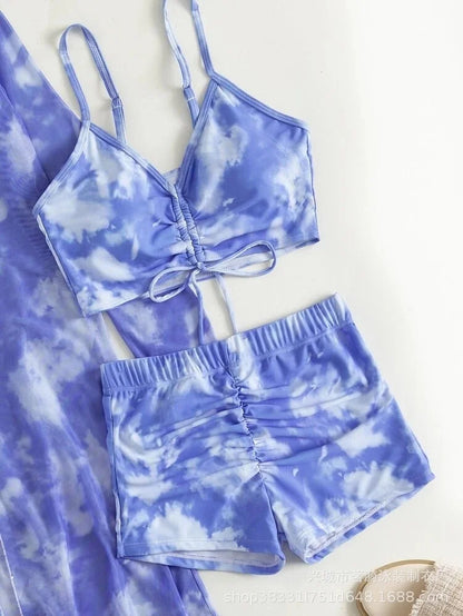 Summer Print Bikinis Swimwear Female Swimsuit Beachwear Push Up Three-Piece Bikini Set Women Swimming Bathing Suit