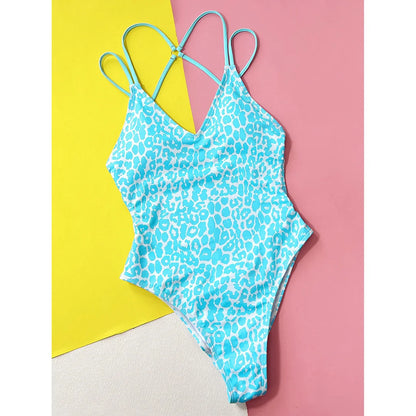 S - XL V Neck Leopard Printed One Piece Swimsuit Women Swimwear Female Backless High Cut Bather Bathing Suit Swim